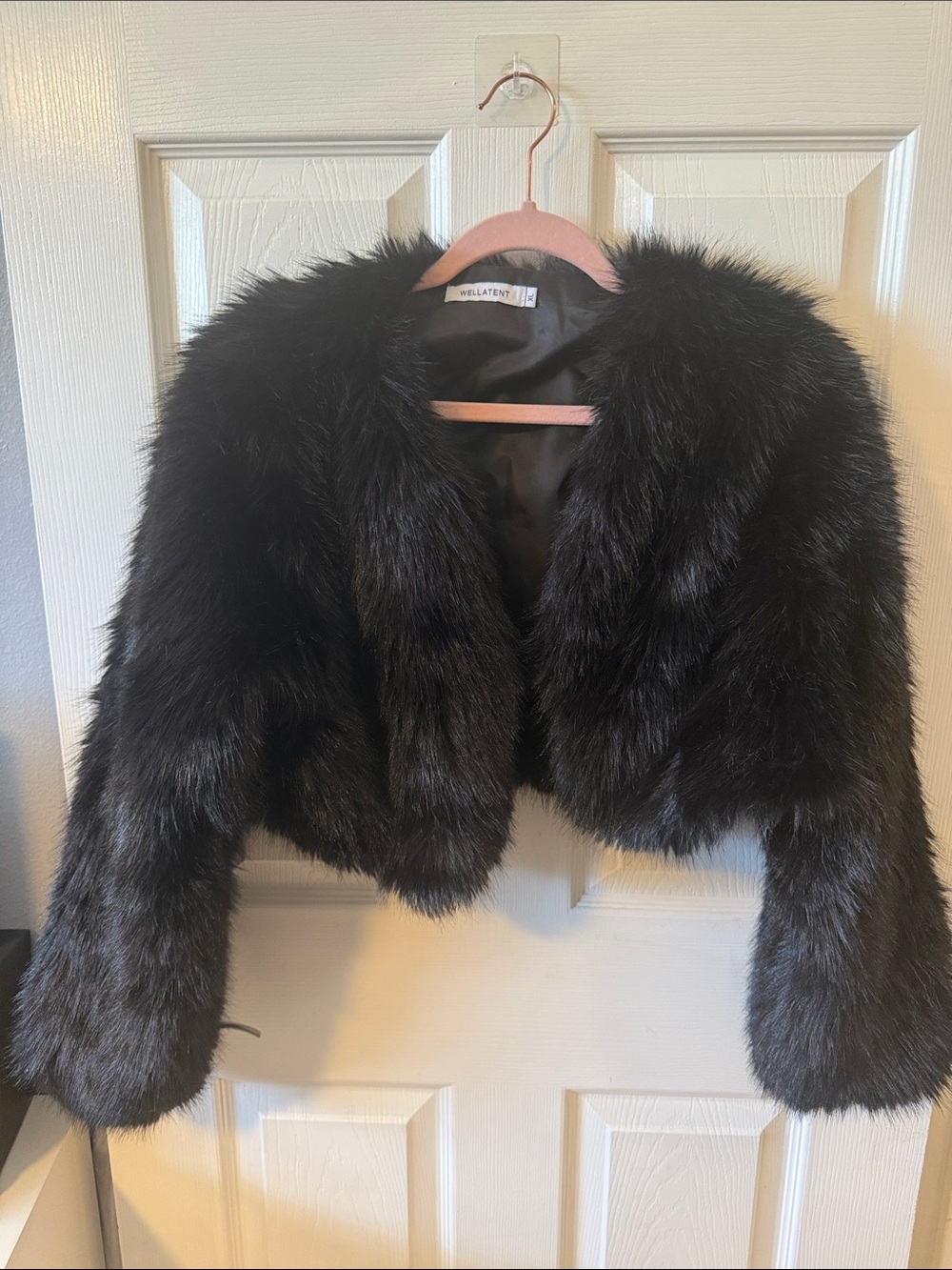 Black Faux Fur Cropped Teddy Jacket